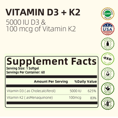 Vitamin D3 K2, Vitamin D3 5000 IU