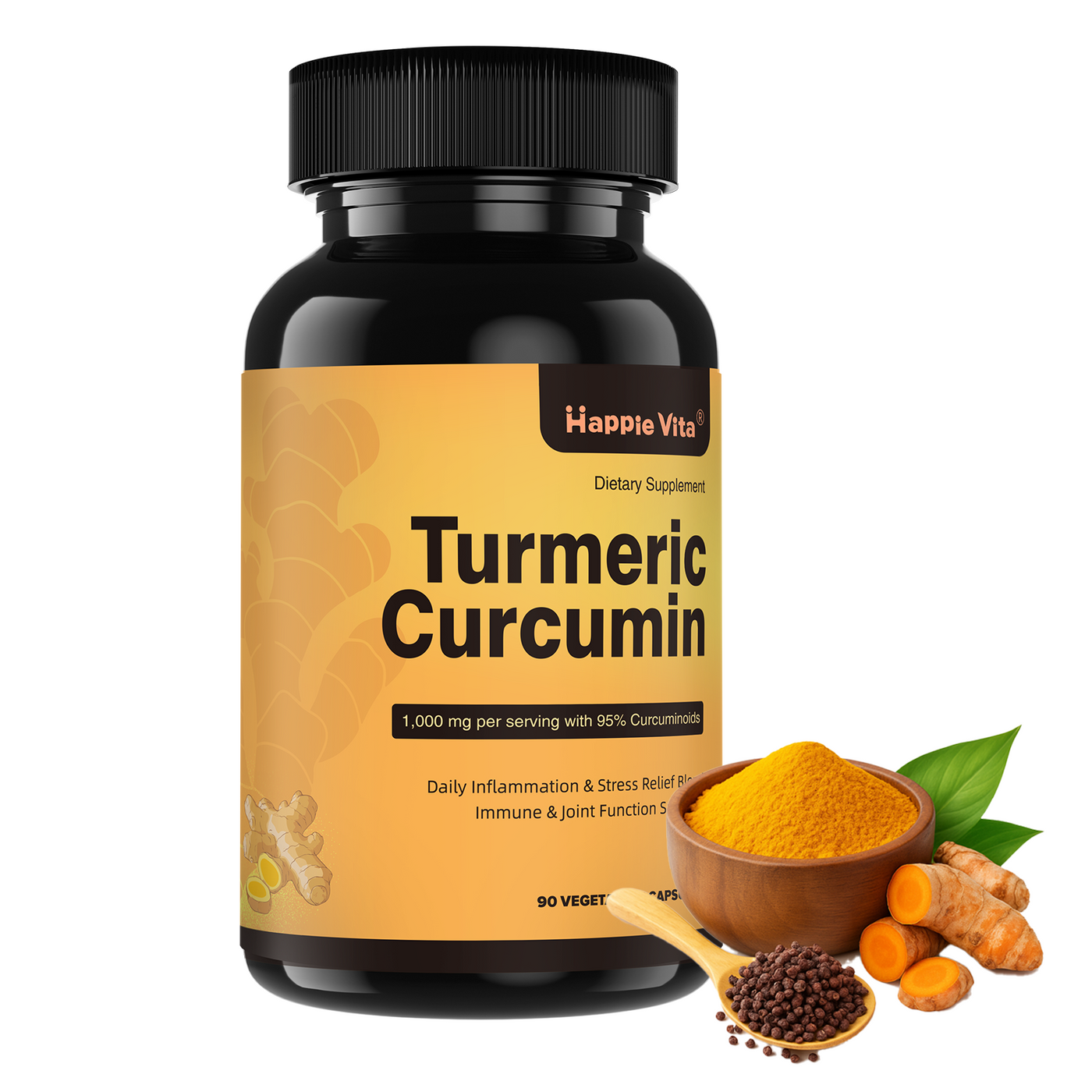 HappieVita Turmeric Curcumin with Black Pepper & Ginger 1000mg